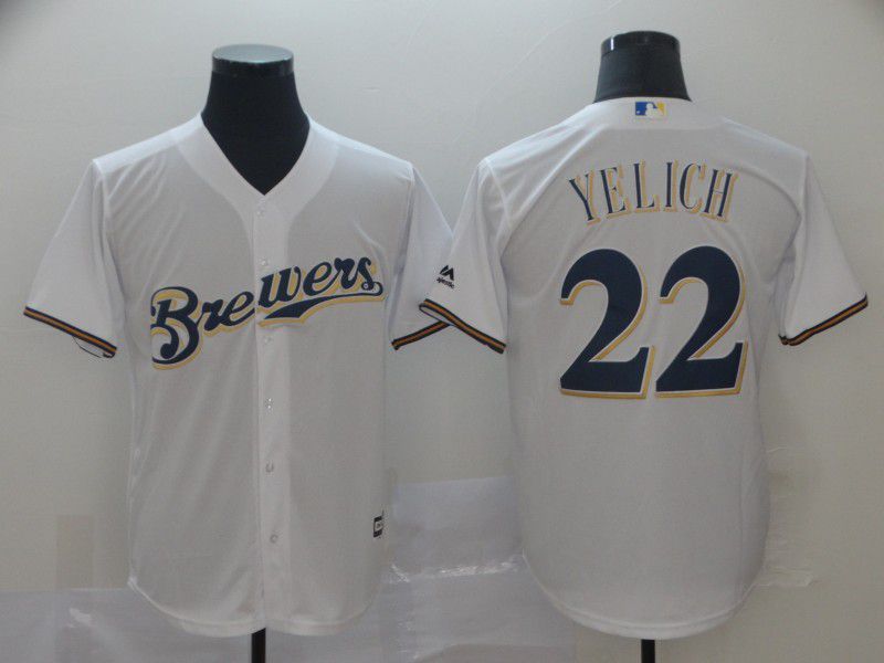 Men Milwaukee Brewers 22 Yelich White Game MLB Jersey